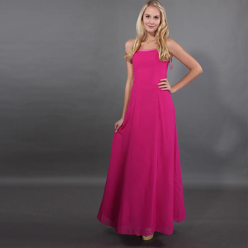Фуксия розовое вечернее платье с манжетами без бретелек шифоновое