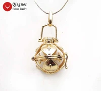 qingmos trendy 2024mm gold color cage pendant necklace for women with sea shell pearl 17 silver plated chain chokers necklace