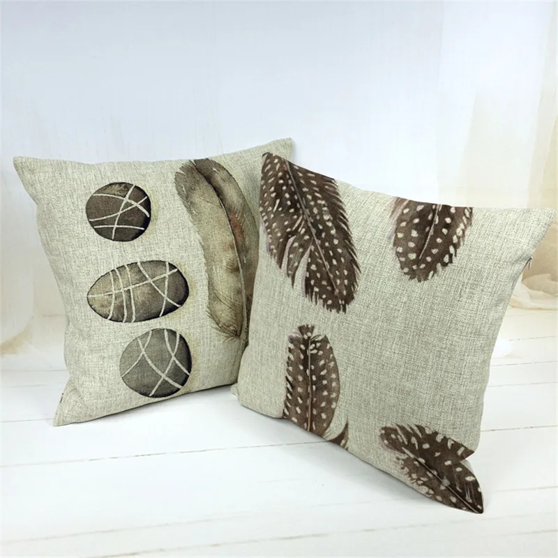 Подушка с изображением животных и перьев наволочка в виде каменной линии стиле
