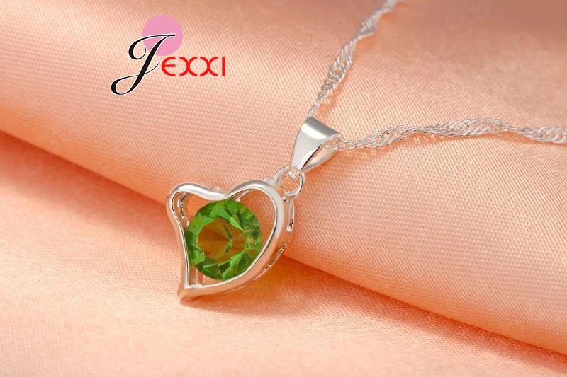 

Lose Money Simple Heart Shaped 925 Sterling Silver Crystals Jewelry Sets For Women Bridal Romantic Necklace+Earrings
