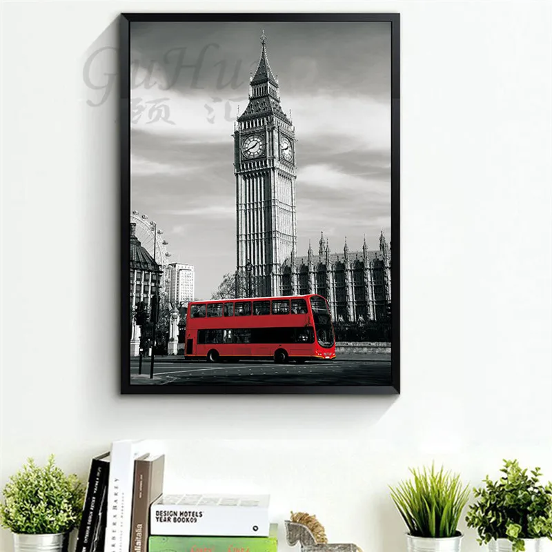 Британская телефонная будка автобус Биг-Бен вид на улице Картина холсте