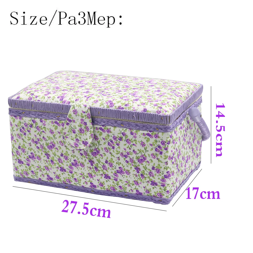 Винтажная корзина для шитья с швейным набором аксессуары дерево и ткань покрыты