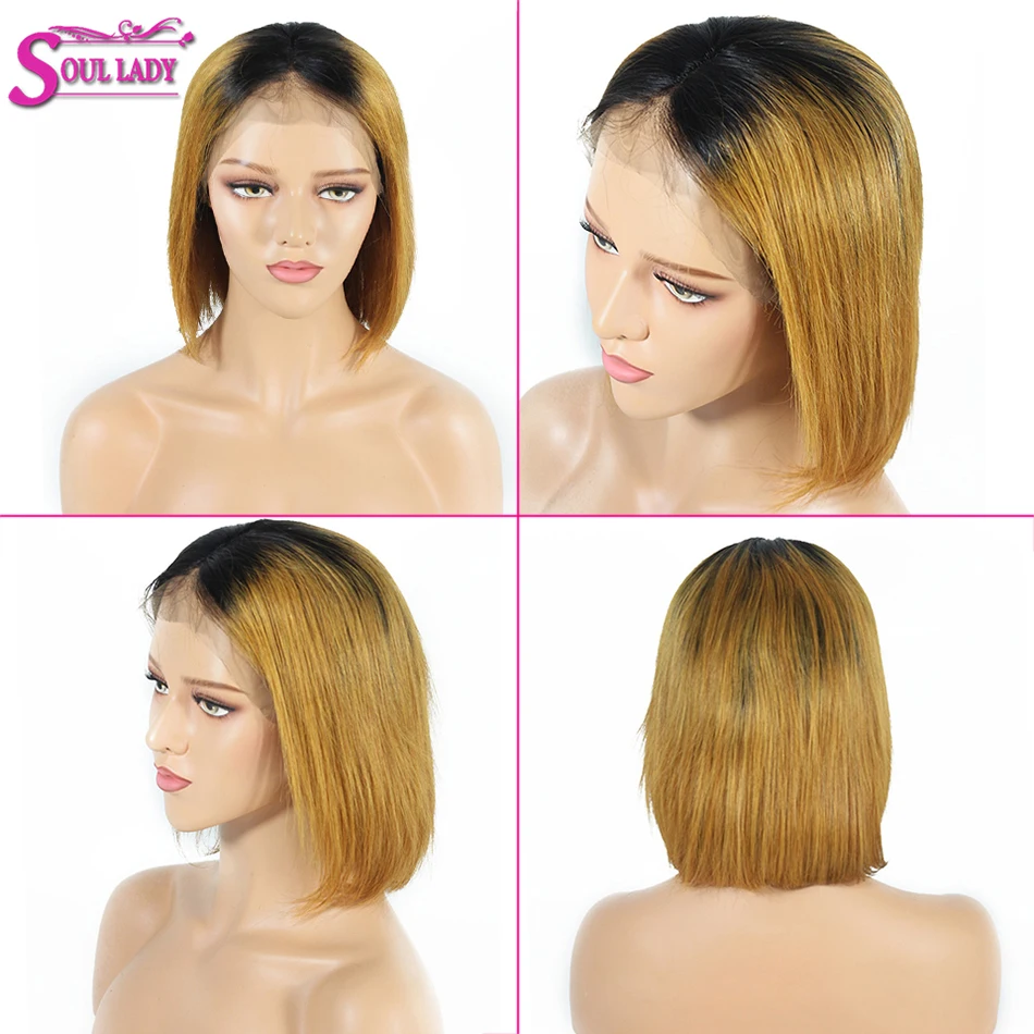 

Ombre Human hair Lace Front Bob Wig Pre Plucked Short Bob Wig Pink 1B/613 Blonde/Gray/27/Blue/Red/Green Wigs For Black Women