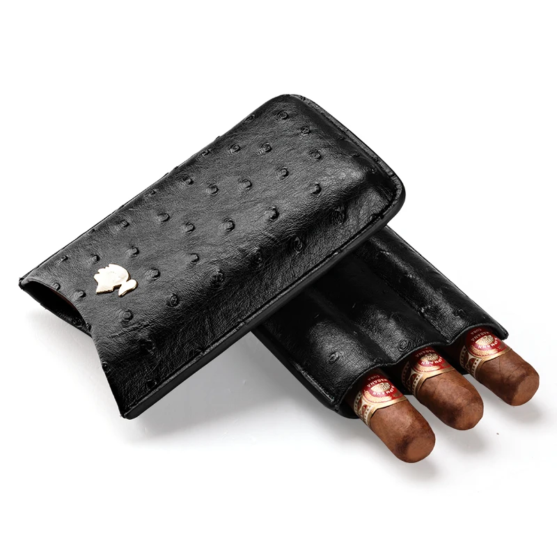 

Cigar case cow leather ostrich skin cigar moisturizing case portable cigar holster can store 3 sticks gift boxes CF-0401