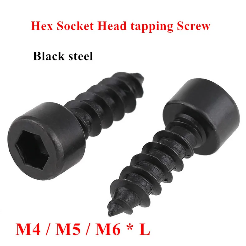 

20Pcs M4 M5 M6 Hex socket cap head self tapping screw Model Screws M4 M5 M6*10/12/16/20/25/30mm Black Steel