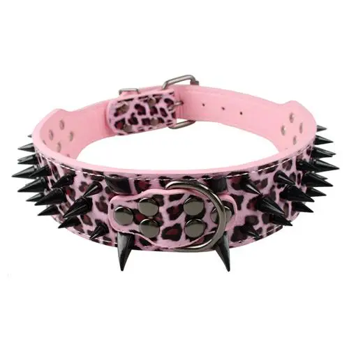 Pink Black Spike Крутой собачий ошейник Шипованный кожаный ошейник для собак питбуль бульдог воротник Перро для средних и больших собак боксер немецкая овчарка - Цвет: Pink Black Spike