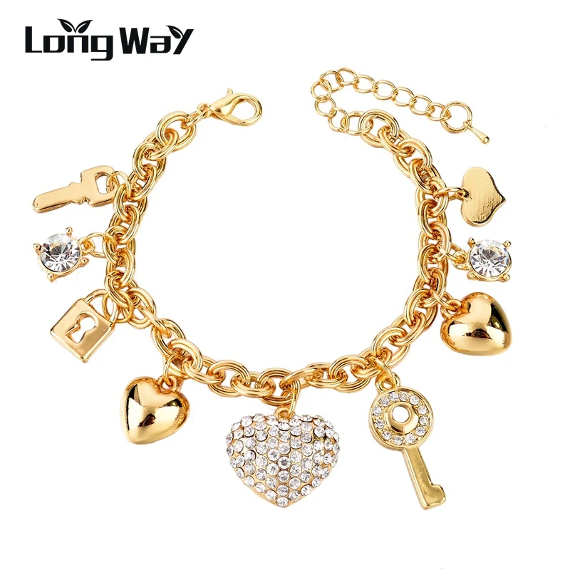 

LongWay Heart Beetle Charm Bracelets Bangles For Women Gold Color Bracelet Austrian Crystal Chain Pulseras SBR140221