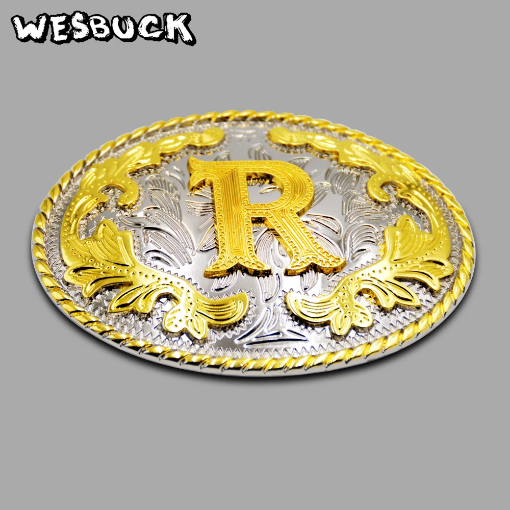 WesBuck новый стиль западные мужские золотые буквы R пряжка ремня с овальным