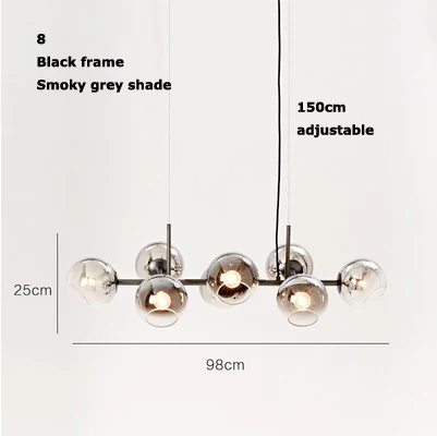 8light black Светодиодный E27 железные в стиле постмодерн стеклянный золотой черный светодиодный светильник. Подвесной светильник s. Подвесной светильник. Подвесной светильник для столовой - Цвет корпуса: 8light black