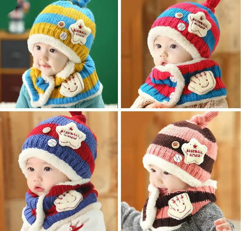 

2 шт./компл., лидер продаж, осенне-зимняя детская шапка унисекс для мальчиков и девочек + комплект из Сарфа, детские шапки, шарф, детские шапки ...