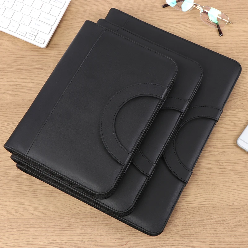 

A4 B5 A5 PU Leather Padfolio Business Contract Document Bag manager bag with Notebook calculator ring binder handles 1317B