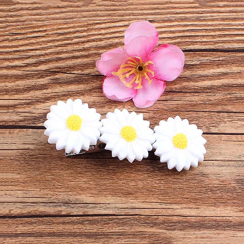 3Flowers White Clip Новинка, 1 шт., детская Милая заколка для волос, заколка для волос для девочек, цветная повязка для волос с подсолнухом, эластичная резинка для волос, головные уборы, Женские аксессуары, 5 цветов - Цвет: 3Flowers White Clip