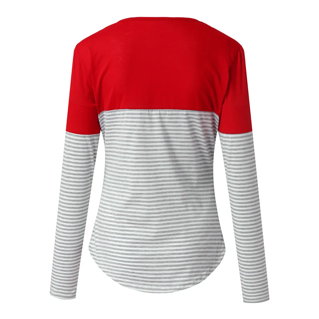 LONSANT Maternity Blouse Women Patchwork Pockets Nursing Stripe Long Sleeve shirt Round Neck Breastfeeding tops | Мать и ребенок