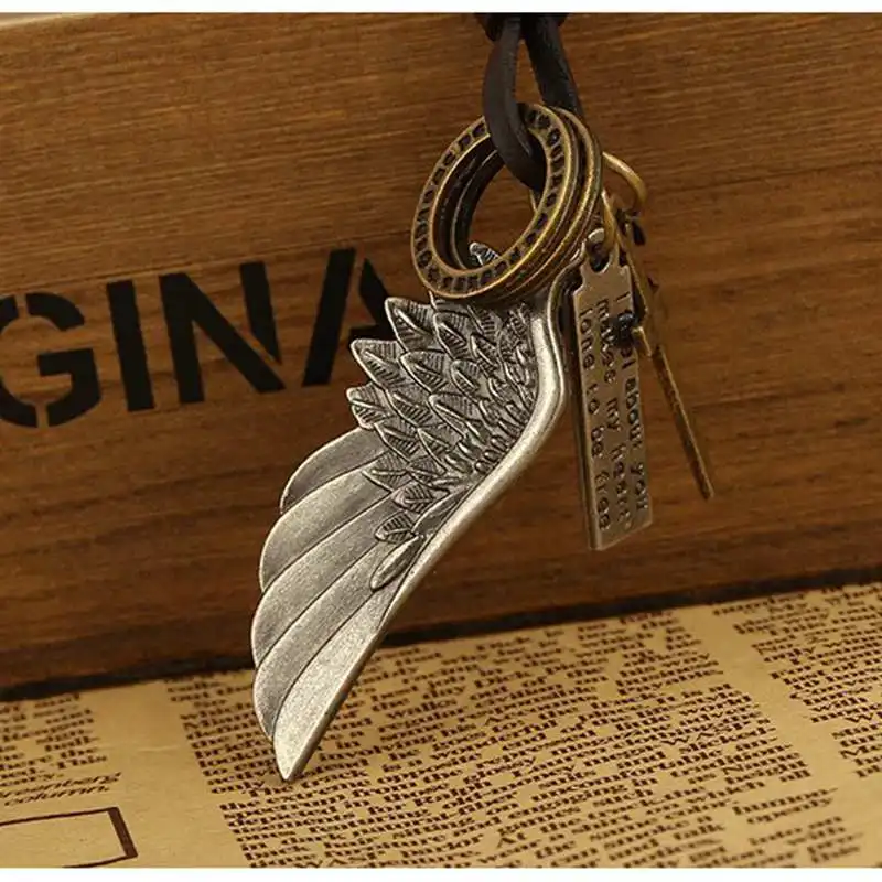 Мужское винтажное ожерелье из натуральной кожи кулон с крыльями цепочка для