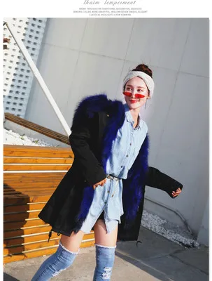 New Winter Jacket Women Coat Detachable 3 In 1 Outerwear Natural Real Raccoon Fur Collar Streetwear Parkas Casual Luxury - Цвет: 6