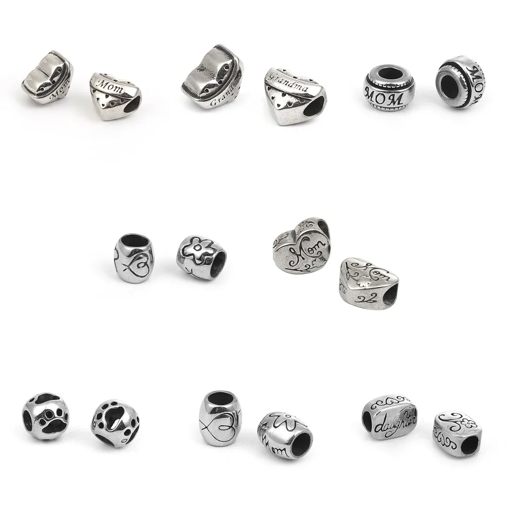 Резные бусины в форме сердца из нержавеющей стали 304 с изображением цветов для