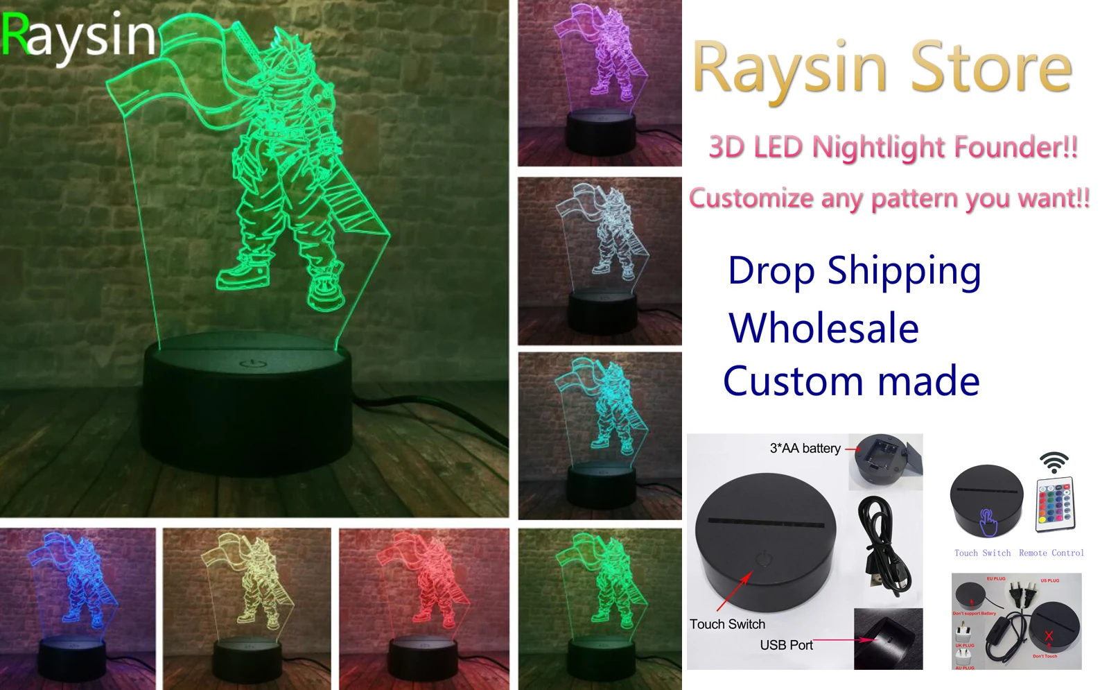 Японское аниме Наруто 3D Momochi Zabuza Kirigakure no Kijin экшн-фигурка LED RGB 7 цветов подарки для