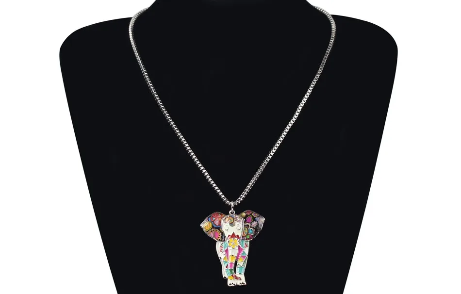 Bonsny массивное Макси-колье из сплава с эмалью Jungel Elephant, ожерелье на цепочке с подвеской, новинка, модные ювелирные изделия из эмали для женщин