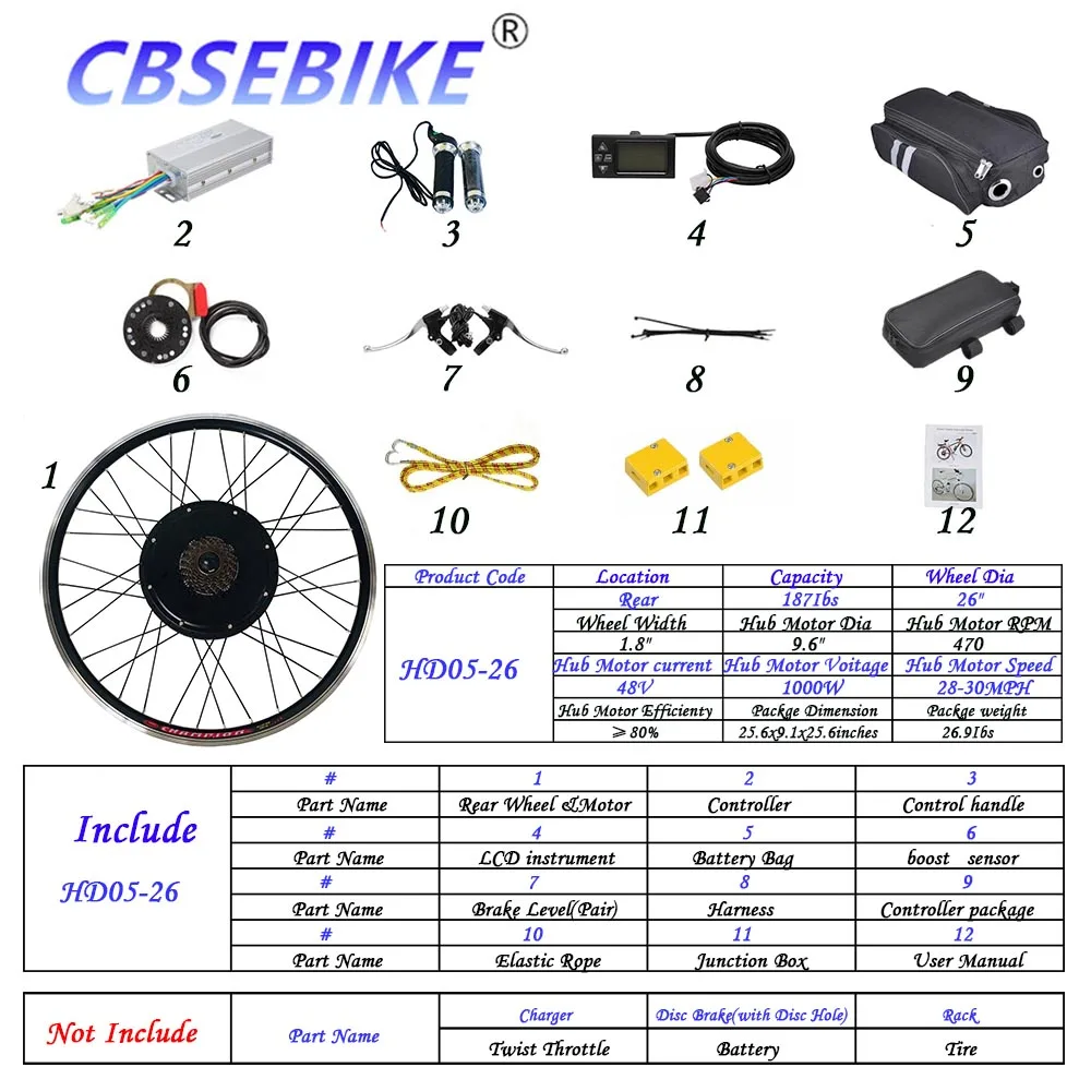 26inch 48V1000W HD05 CBSEBIKE 26 дюймов комплект для переоборудования электрического велосипеда ЖК-дисплей eBike для заднего колеса велосипеда мотор HC05-26 - Цвет: 26inch 48V1000W HD05