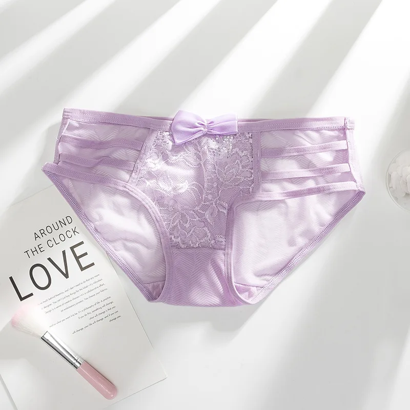 purple SP& CITY прозрачные однотонные бесшовные трусики женские кружевные с вышивкой бантик сексуальное нижнее белье стринги для секса цветочное открытое нижнее белье Танга - Цвет: purple
