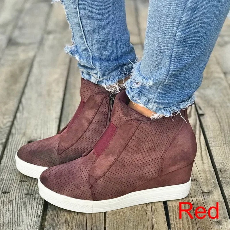 red MoneRffi/женские кроссовки; поступление года; дышащая Вулканизированная обувь на танкетке; женская парусиновая Повседневная обувь; tenis feminino - Цвет: red