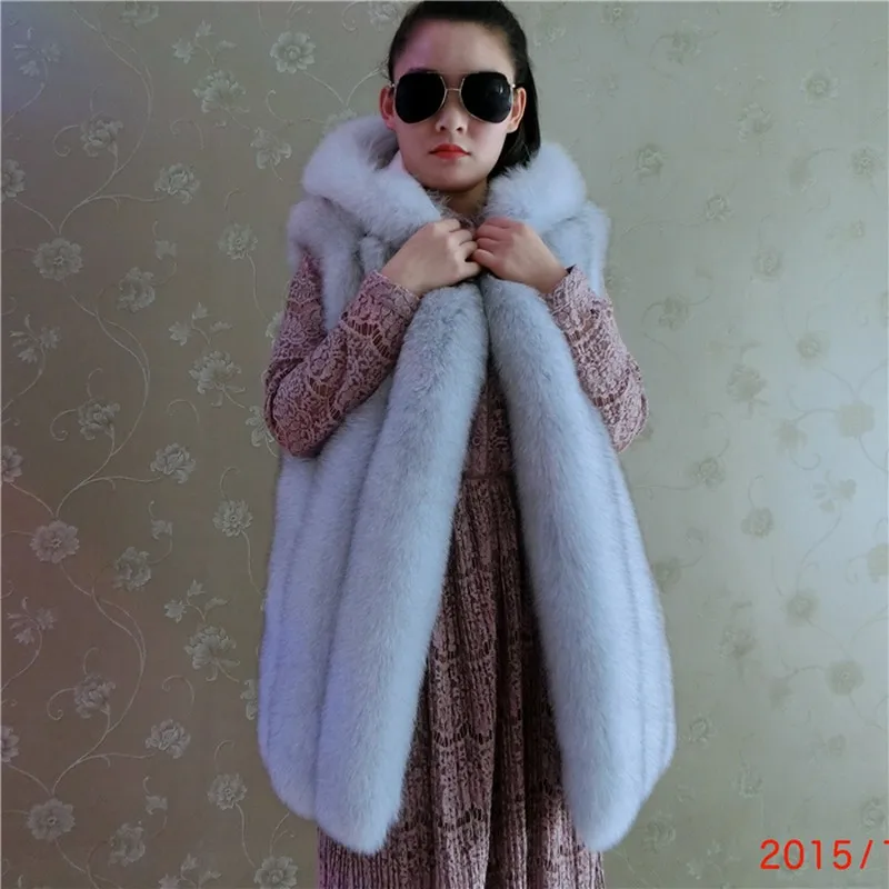 Жилет LIYAFUR Женский Длинный жилет без рукавов с капюшоном из 100% натурального