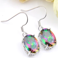 luckyshine hot sale silver plated jewelry charm rainbow mystic synthetic oval mix 2 color crysta earrings for women free shippi