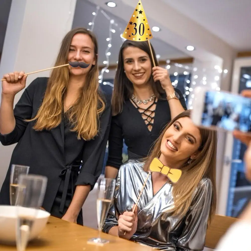 24 шт./компл. Золотая бумажная маска реквизит для фото вечеринок 30/50/60 украшения