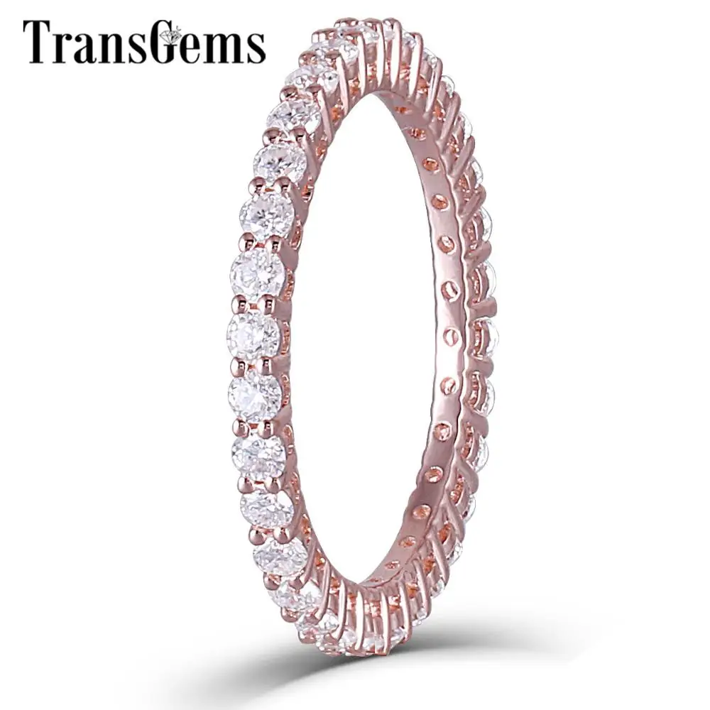Женский свадебный браслет TransGems 14K 585 розовое золото 1 8 мм F цвет Moissanite полная