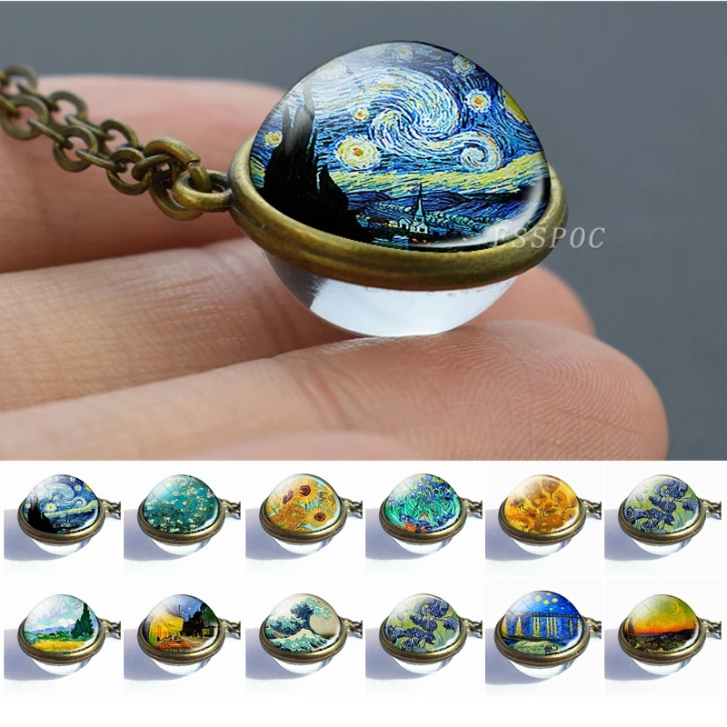 Ожерелье Van Gogh с рисунком двустороннее стеклянное ожерелье кабошоном винтажная