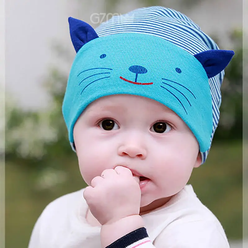 2016 Горячие Мягкие Хлопчатобумажные Детские Hat Прекрасный Кот Полосой Beanie Зима