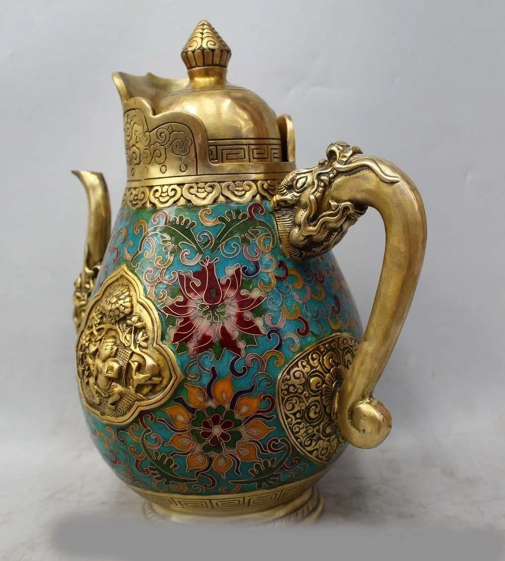 11 &quotКлеймо Китайский Китай Перегородчатой Фиолетовый Бронзовый Дракон Вино Tea Pot