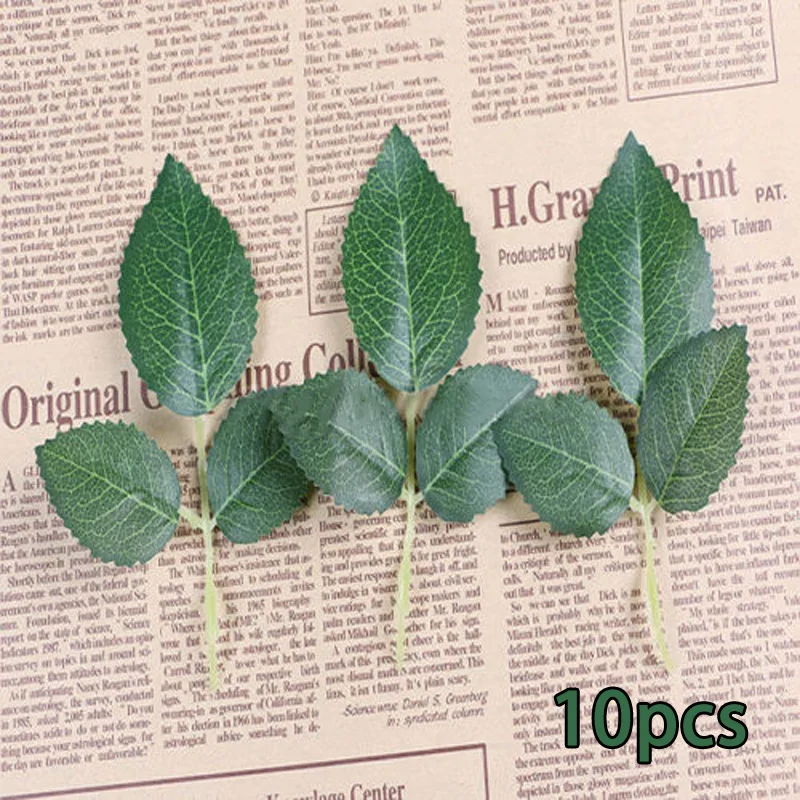 10Pcs 10/20/50 шт Искусственный пружины большими лепестками роз из шелка с изображением зеленых листьев и ремесло закругленные петлицы-Свадебный декор с изображением зеленых листьев и дома вечерние украшения Mayitr - Цвет: 10Pcs