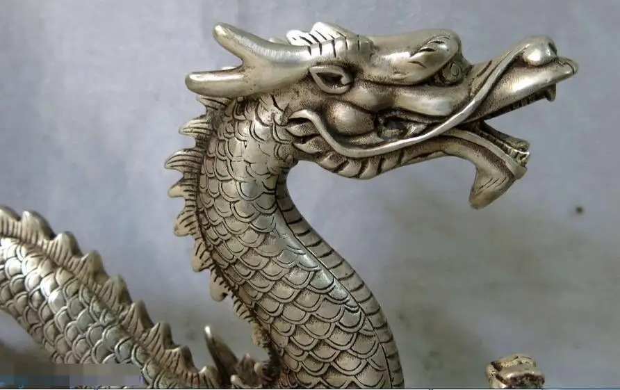 Изящная Серебряная скульптура китайские тотемные вырезанные мифические