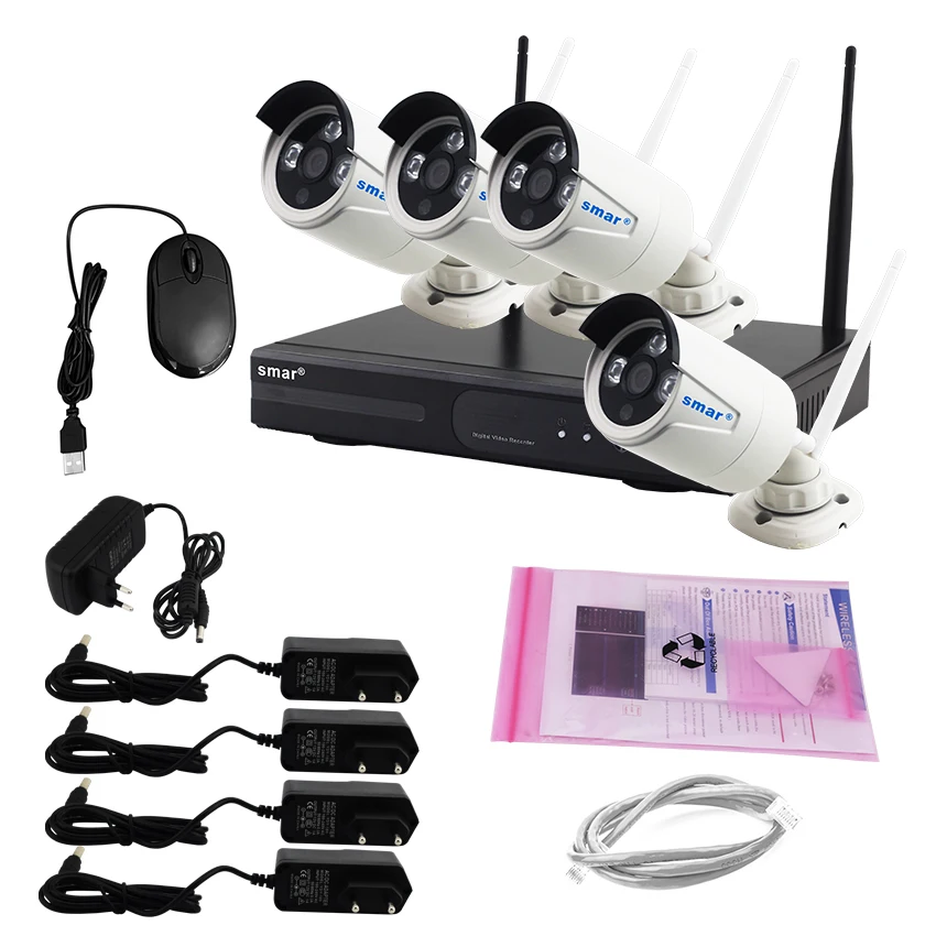 Smar новые реальные Plug &amp Play station 4 канала Беспроводной NVR Kit 720P HD Напольный ИК Ночное