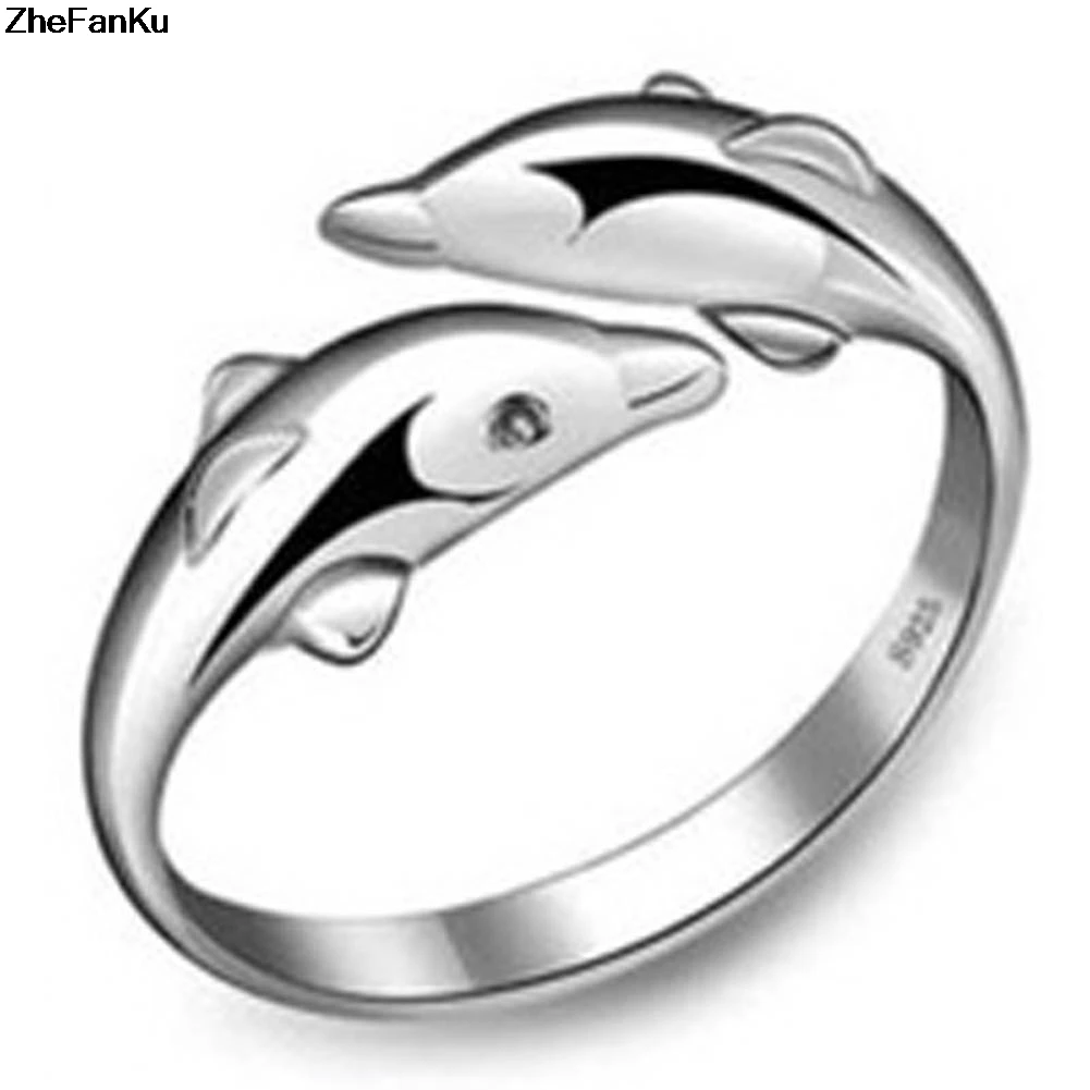 Распродажа счастливое женское посеребренное кольцо с двойным дельфином модное