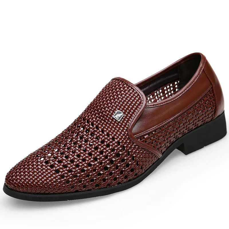 Brown AlexBu/Новые мужские кожаные модельные туфли с перфорацией, дышащие мужские свадебные туфли, трендовые мужские повседневные туфли-оксфорды без шнуровки, сезон весна-лето - Цвет: Brown