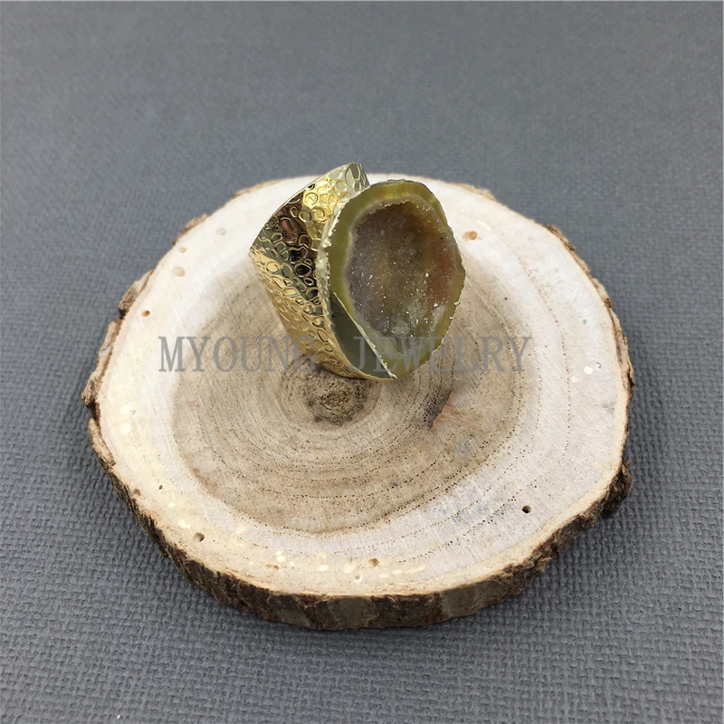 MY1040 натуральный кулон agates Druzy Geode кольца золотого цвета базовые кольца для женщин