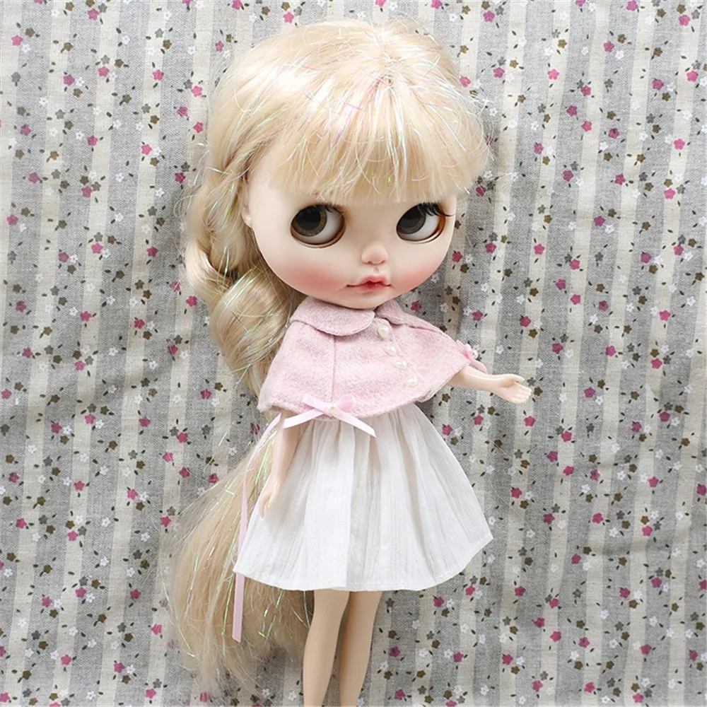Одежда для шарнирных кукол Blyth ICY 1/6 2 предмета белое и розовое платье с каминкой