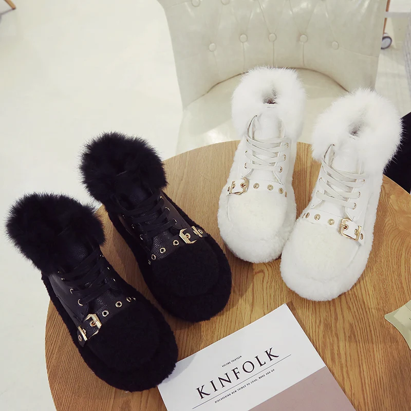 Koovan/зимняя обувь из натуральной кожи с кроличьим мехом Зимние хлопковые ботинки