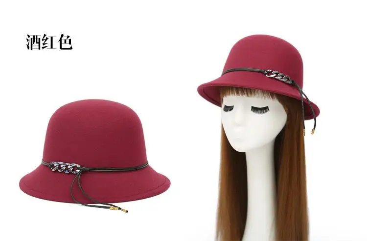 Europe England Style Autumn Winter Hat For Women Fedora Hat Woman Wide Brim Wool Felt Bowknot Fedoras Vintage Ladies bonnet Cap