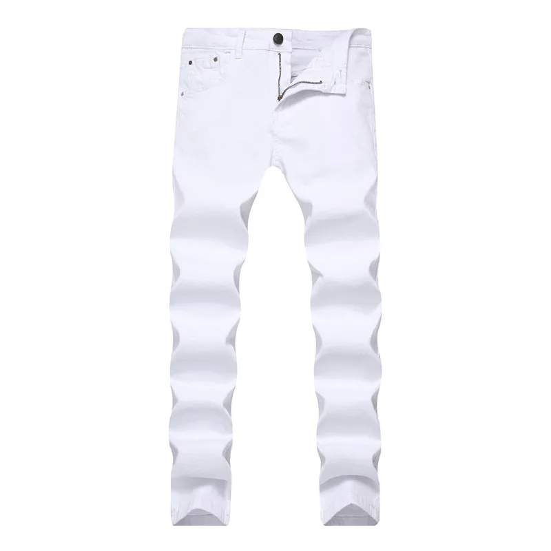 B7006 white Gmancl весенние мужские облегающие эластичные джинсы классические модные однотонные хип-хоп повседневные уличные прямые джинсы мужские брюки - Цвет: B7006 white