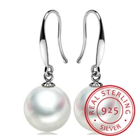 silver 925 jewelry vintage 8mm and 10mm real pearl drop earrings for woman charms earrings fine jewelry for girl e0135
