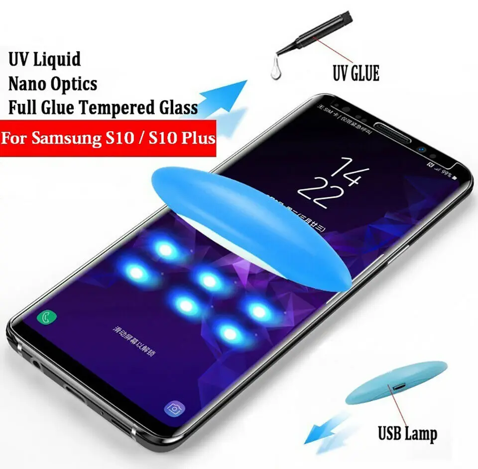 5D УФ жидкости изогнутые Полный Клей закаленное Стекло для Samsung Galaxy S8 S9 плюс Примечание 8 9 накладка Экран Full Cover