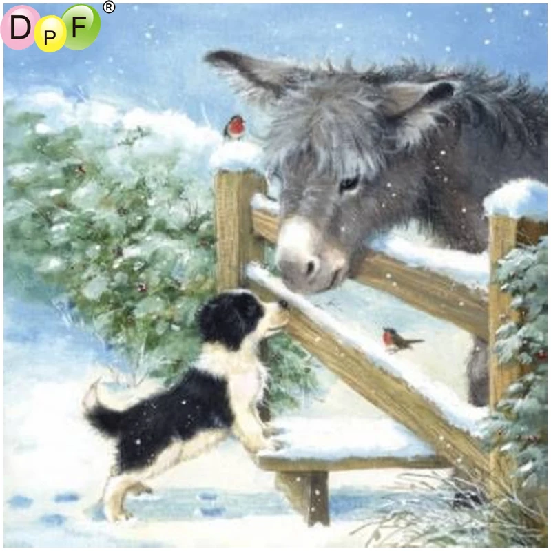 DPF 5D Настенная картина с собаками и лошадьми Алмазная мозаика квадратная