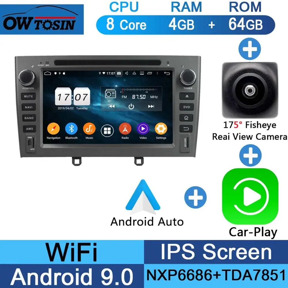Fisheye Carplay n A " ips Octa 8 Core 4G 64G Android9.0 автомобильный dvd-плеер для peugeot 408 308 308SW 2007-2011 DSP радио gps Parrot BT Adas мультимедиа - Цвет: Fisheye Carplay n A