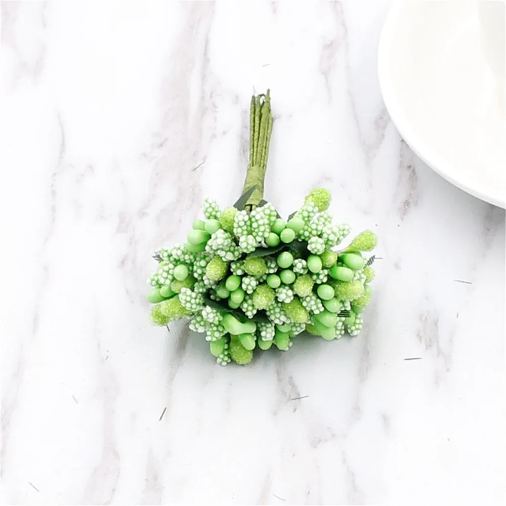 green 12 шт. тычинки Искусственные цветы ягоды DIY венки венок для украшения свадьбы ремесло гирлянда декоративные цветы - Цвет: green