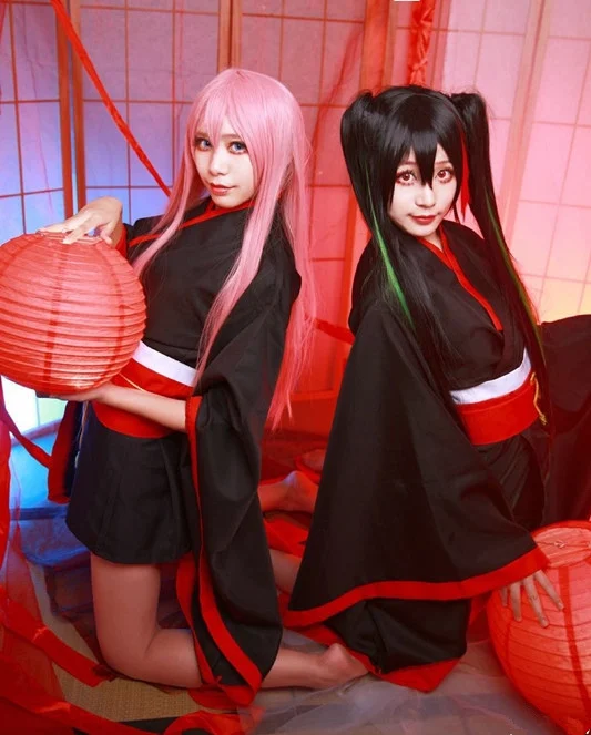 Vocaloid Hatsune Miku Melanism Kimono Yukata Uniform Dress Outfit Anime Cosplay Costumes |