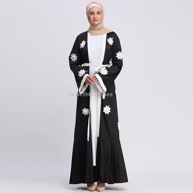 Abaya кардиган Дубайский Мусульманский Длинный плиссированный Жемчуг Цветочный