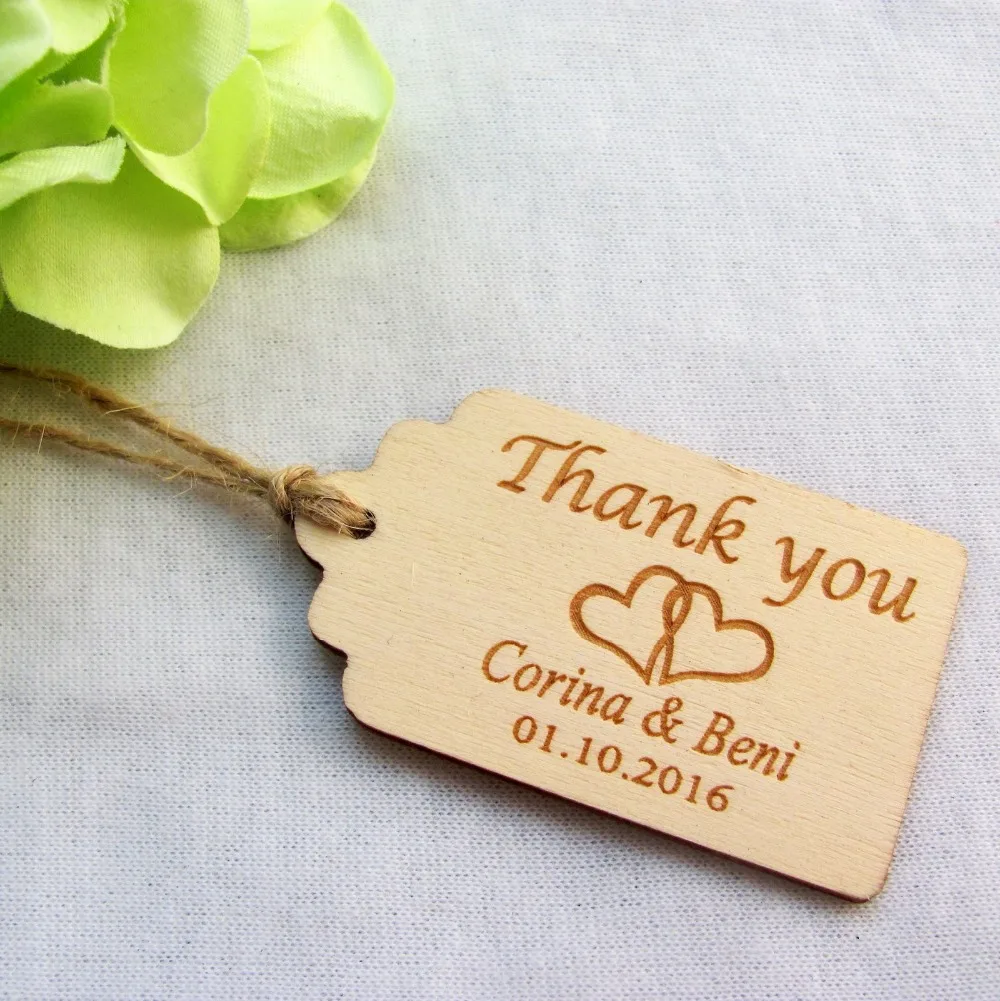 

50pcs Personalized Engraved Thank You Wedding Tags Wooden Tags Wedding Favor Tags Rustic Wedding Bridal Shower Favor Tags